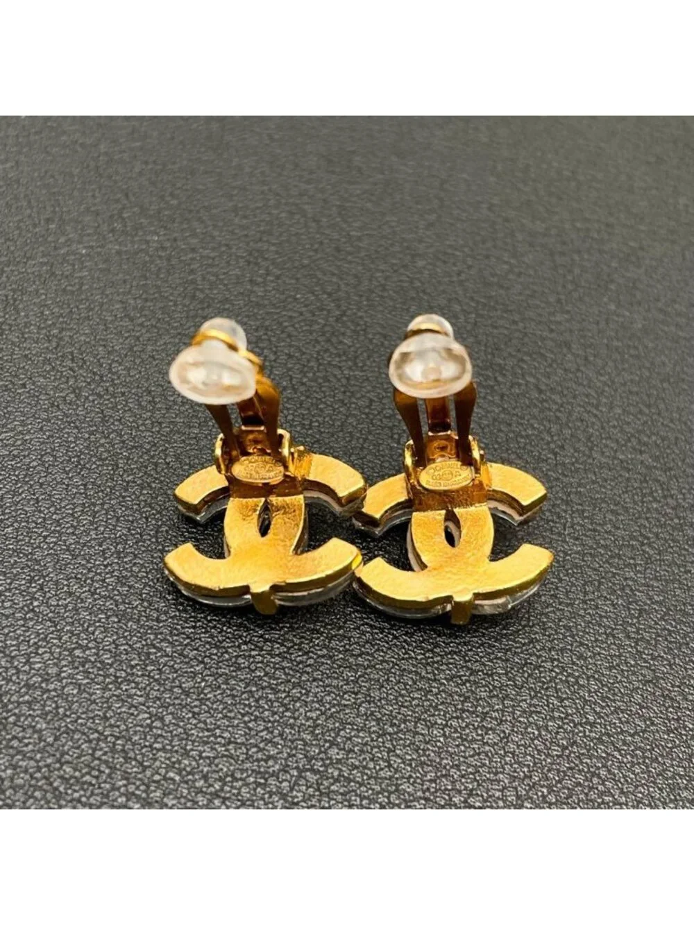 Chanel CC Logo Earrings Clear Gold Icon Coco